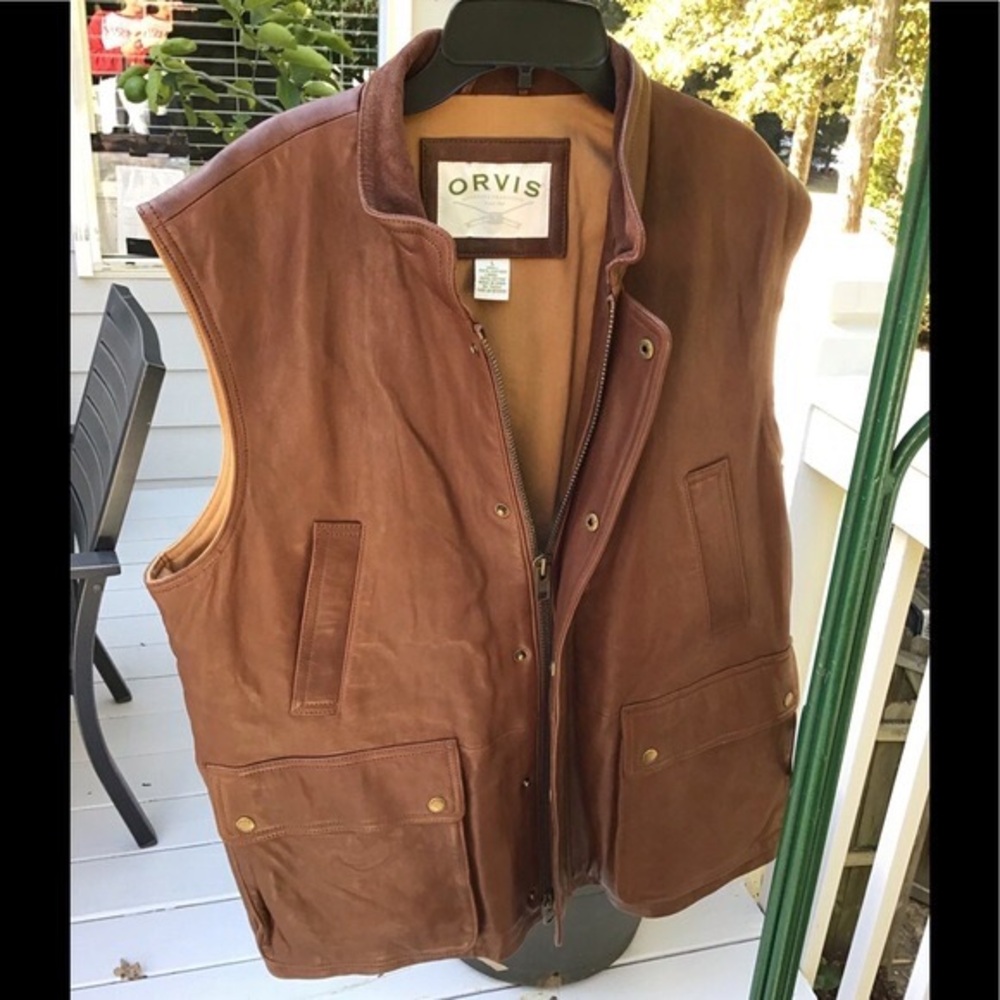 ORVIS men’s brown buttery 100% leather vest size L